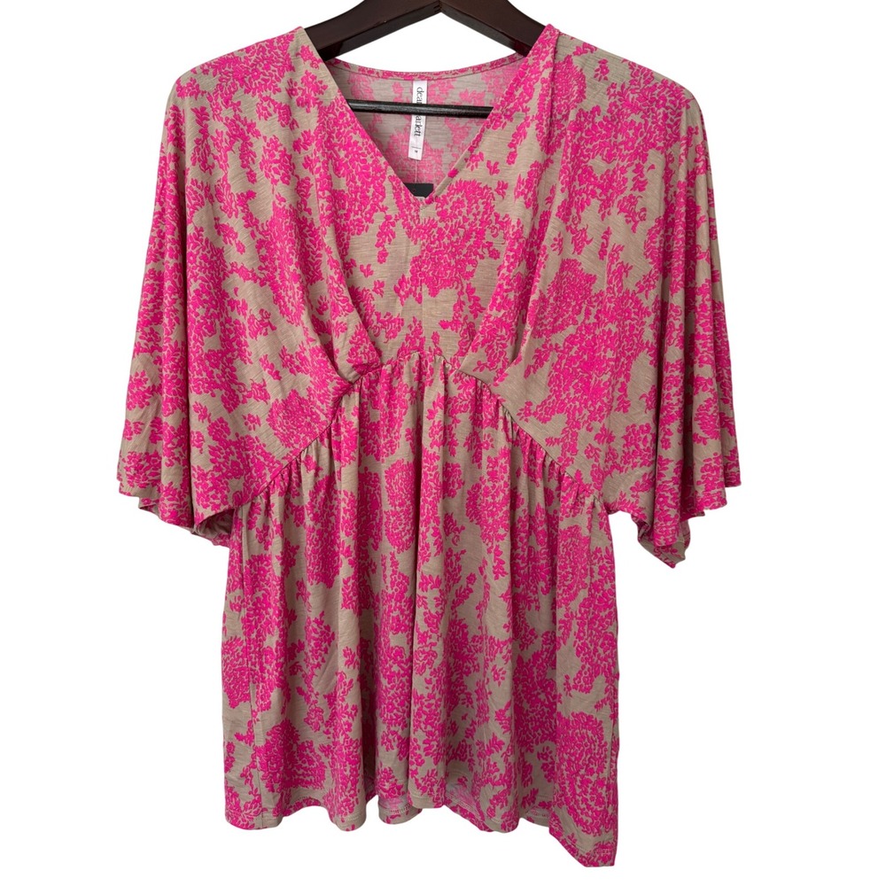 Dear Scarlett Women's Floral Print V‎ Neck Dolman Sleeve Blouse Size Medium